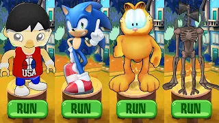 Will Team USA Ryan, Sonic and Garfield Defeat Siren Head? Run Gameplay