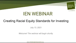 IEN Webinar: Creating Racial Equity Standards for Investing