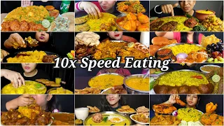 10x Speed Eating | Khichdi With Dum Aloo, Mutton Curry, Baigan Bhorta, Aloo Bhorta & Papad ASMR