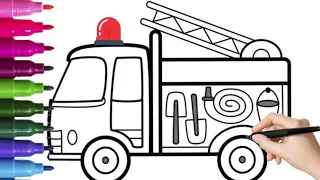 Fire truck🚒 Drawing ,Coloring &Painting ,Very Easy Draw For Kids.