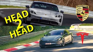 HEAD 2 HEAD: Tesla Model S Plaid vs Porsche Taycan Turbo S lap at Nürburgring