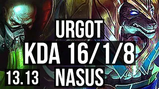 URGOT vs NASUS (TOP) | Rank 2 Urgot, 16/1/8, Legendary | NA Challenger | 13.13