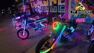 Lit Riderz ride thru MDR, Venice, Santa Monica.  Amazing LED bikes! 1/6/24