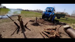 Выкорчевывание пней с трактором МТЗ-82