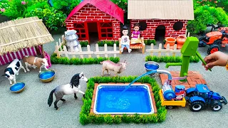 DIY mini Farm Diorama with house for Cow, horse mini water pump supply for animals #66