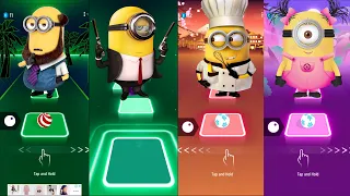 Minion with bear vs Minions agent vs Minions Chef vs Stuart pink - Tiles Hop EDM Rush