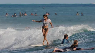 Surfers at Ala Moana Bowls from Magic Island