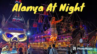 Walk Around Alanya Antalya Turkey At Night. 4K Video.