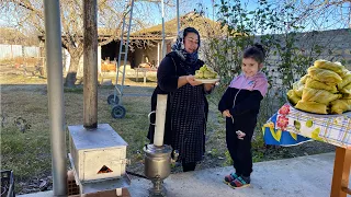 AZERBAIJAN VILLAGE LIFE - COOKING CABBAGE DOLMA ON THE WOOD STOVE