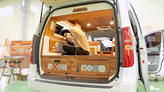 The process of making a cozy camper out of a used van! Amazing Korean camper factory