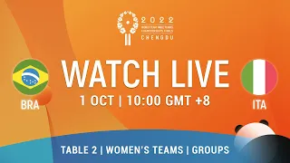 LIVE! | T2 | BRA vs ITA | WT Groups | 2022 World Team Championships Finals Chengdu