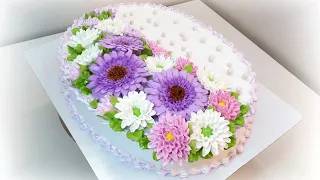 Торт с Герберами и Хризантемами(крем БЗК). /Cake with gerberas and chrysanthemums(protein custard).