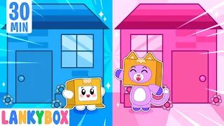 Pink vs Blue Playhouse Challenge by LankyBox - DIY Playhouse| LankyBox Channel Kids Cartoon