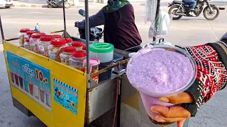 Road side Taro Boba Pearls Bubble Tea - Street Food Thailand 2021 | Taro Milk Slushy Road Side.