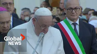 Pope Francis cries during prayer in Rome, pleads for peace in Ukraine