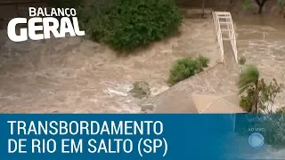 Chuva intensa faz rio transbordar em Salto, no interior de São Paulo