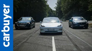 Tesla Model 3 vs Jaguar I-Pace SUV vs Audi e-tron SUV - Carbuyer