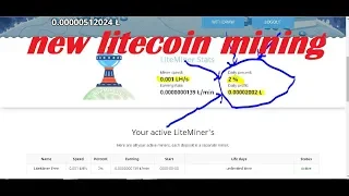 LiteMiner new litecoin mining without faucet /0.001 LH/S free bonus up 0.00002 in day No invest