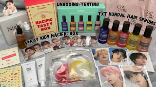 Unboxing/Testing Stray Kids Nacific Anniversary Box & TXT Kundal Hair Serums from Coréelle ♡