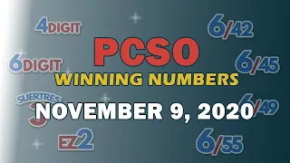 P78M Jackpot Megalotto 6/45, EZ2, Suertres, and Grand Lotto 6/55 | November 9, 2020