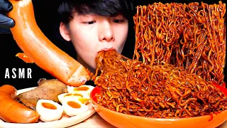 ASMR SAMYANG HOT BLACK BEAN NOODLES, SAUSAGE, DRUMSTICK (Eating Sound) | MAR ASMR