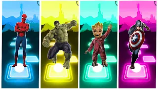 Spiderman 🆚 Hulk 🆚 Baby Groot 🆚 Captain America | Marvel Heroes | Tiles Hop Fun Ball EDM Rush