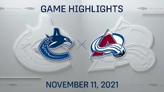 NHL Highlights | Canucks vs. Avalanche - Nov 11, 2021