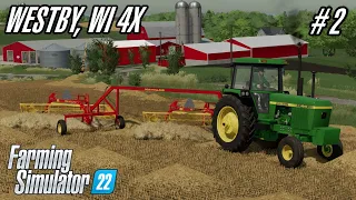 Raking straw with New Holland Rolabar rakes on Westby WI 4X - EP2 - Farming Simulator 22