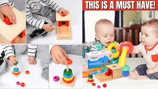 Montessori Object Permanence Box & Mini Rainbow Stacker Toy Gift Set Wooden for Babies & Toddler