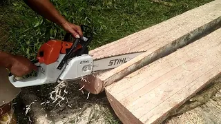 cara belah kayu menggunakan chainsaw STIHL MS 382 (tutorian belah kayu saiz 2x3x12 untuk buat rumah)