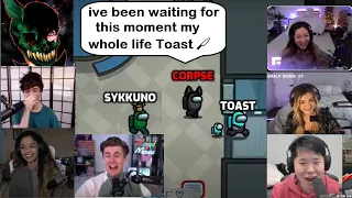 Streamers Reactions to CORPSE chasing Toast ( ft. Sykkuno , Valkyrae , Ludwig , BrookeAb , fuslie )