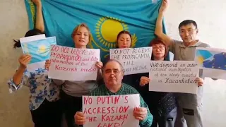 Гражданские активисты Астаны выступают против оккупации вооружёнными силами РФ, под прикрытием ОДКБ.