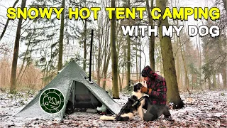 Winter Hot Tent Snow Camping - Overnighter With My Dog