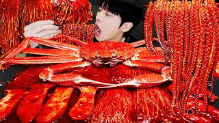 ASMR MUKBANG | SEAFOOD, Giant KingCrab, Octopus, FIRE Noodle, Mushroom, Squid Recipe