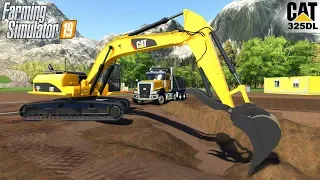 Farming Simulator 19 - CAT 325DL Excavator Digging A Pit And Loads Cat CT680