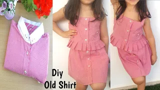 DIY convert Old men’s Shirt into Top-Skirt/Reuse of Old men’s Shirt/Clothes Transformation Upcycle