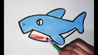 How to draw Cute Shark for kids and Toddlers | Easy Baby Shark Drawing, sea animal drawing