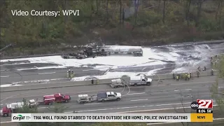 Tanker truck carrying jet fuel strikes 2 cars on Pennsylvania Turnpike, killing 2, injuring 1