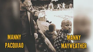 Manny Pacquiao and Floyd Mayweather meet up a NBA game, worst hand shake ever