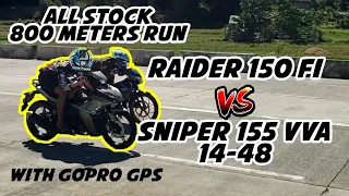 SNIPER 155 VVA vs RAIDER 150 FI | 800 METERS | ALL STOCK | WITH GOPRO GPS