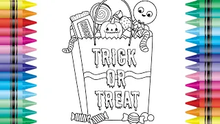 halloween trick or treat bag coloring page with markers