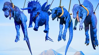 Blue T Rex vs Blue Spinosaurus vs Blue Ultimasaurus   Jurassic World Evolution Dinosaurs Fighting