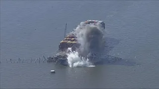 WATCH: Crews blow up section of Baltimore Key Bridge to help free Dali