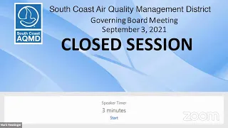 South Coast AQMD Governing Board Meeting - September 3, 2021