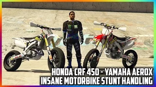 GTA 5 MODS - INSANE STUNT HANDLING FOR MOTORBIKES - HONDA CRF450, YAMAHA AEROX (GTA V PC MODS)