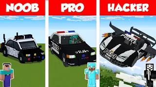 Minecraft NOOB vs PRO vs HACKER: POLICE CAR HOUSE BUILD CHALLENGE in Minecraft / Animation