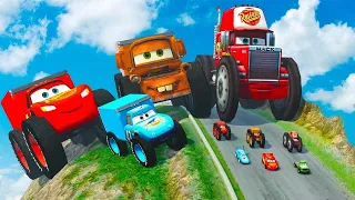 Epic Battle Big & Small Lightning McQueen vs Small Pixar Cars with Big Wheels | BeamNG.Drive