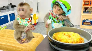 Chef Bim Bim harvests eggs to make egg rolls for baby monkey Obi