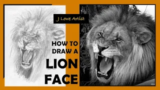 HOW TO DRAW A LION FACE STEP BY STEP FOR BEGINNERS:  Graphite Drawing Tutorial for Beginners