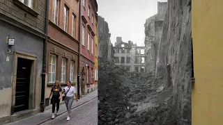 Warsaw Old Town now and after World War II (1944) destruction